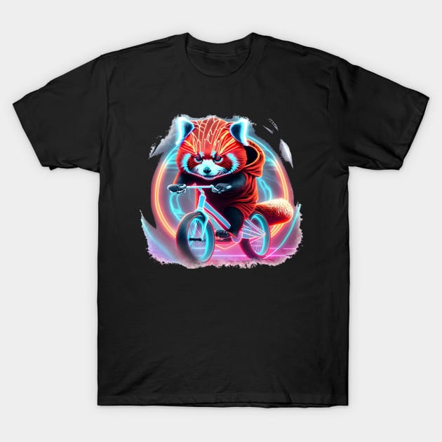 Red Panda Riding A Bike T-Shirt by Cautionary Creativity